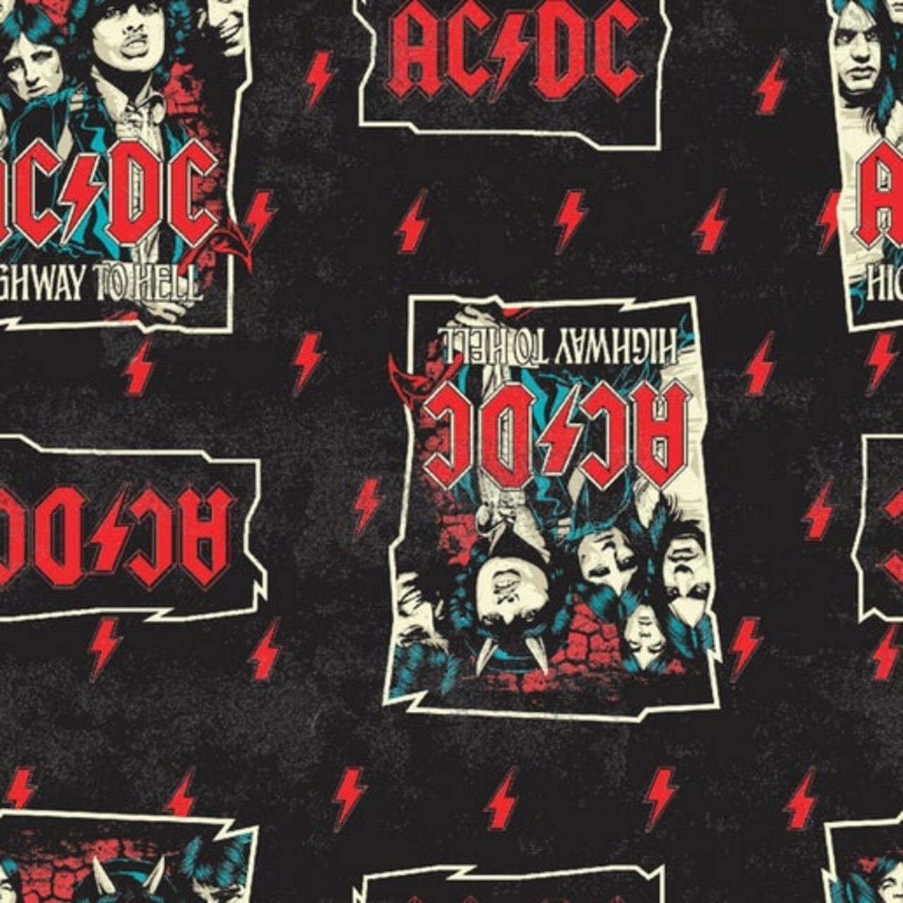 Licensed 1970's Rock Band Print AC/DC Highway to Hell Cotton Fabric by the Yard